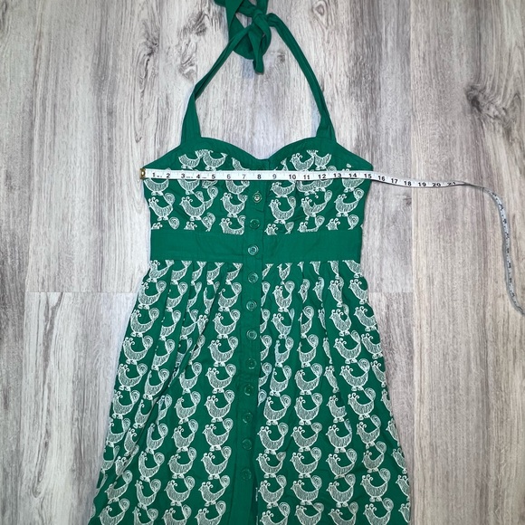 Floreat Anthropologie Cockadoodle Halter Tie Back  Green and White Dress Size 4 - Picture 6 of 13